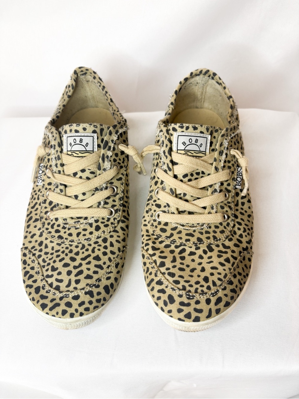 BOBS from Skechers Leopard Print Tan & Black Lace-Up Sneakers